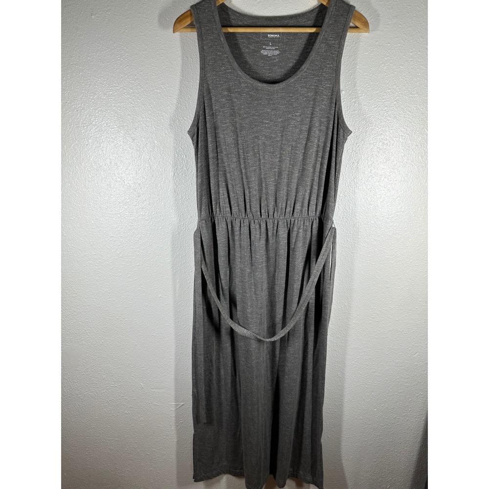 Sonoma Dress Womens Large Sleeveless Maxi Scoop Neck Elastic Waist Casual Belted